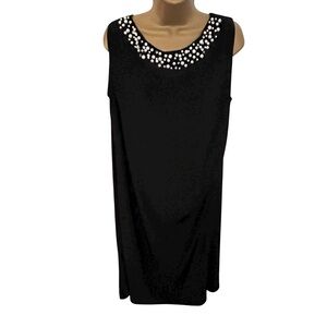 Jessica Howard Embellished Shift Dress Sleeveless Beaded Neckline Black 18W